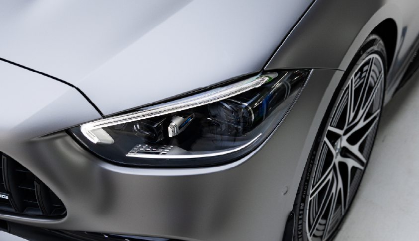 PPF Paint Protection Film – Advanced Protection for Mercedes Mercedes car front headlight and wheel protected by premium PPF Paint Protection Film for a sleek, flawless finish.